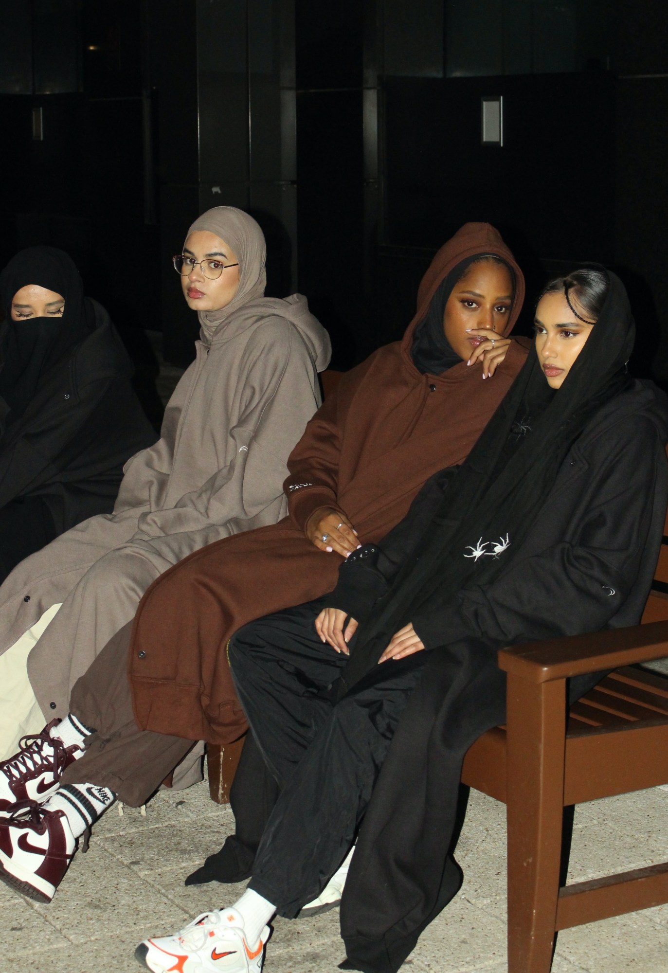 models wearing saeedah haque abaya hoodies