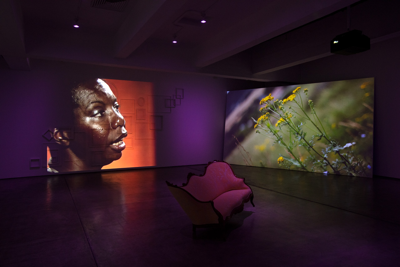 dual screens showing nina simone and yellow flowers