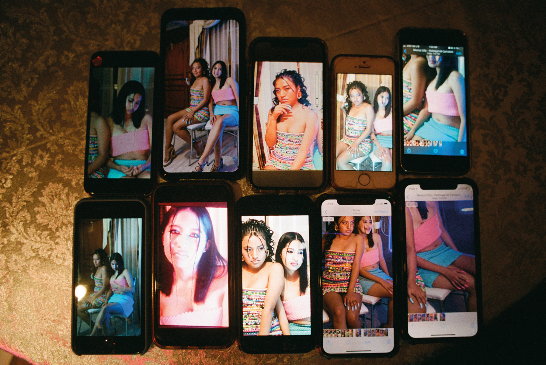 ten phones showing portraits of mexican girls by mayan toledano