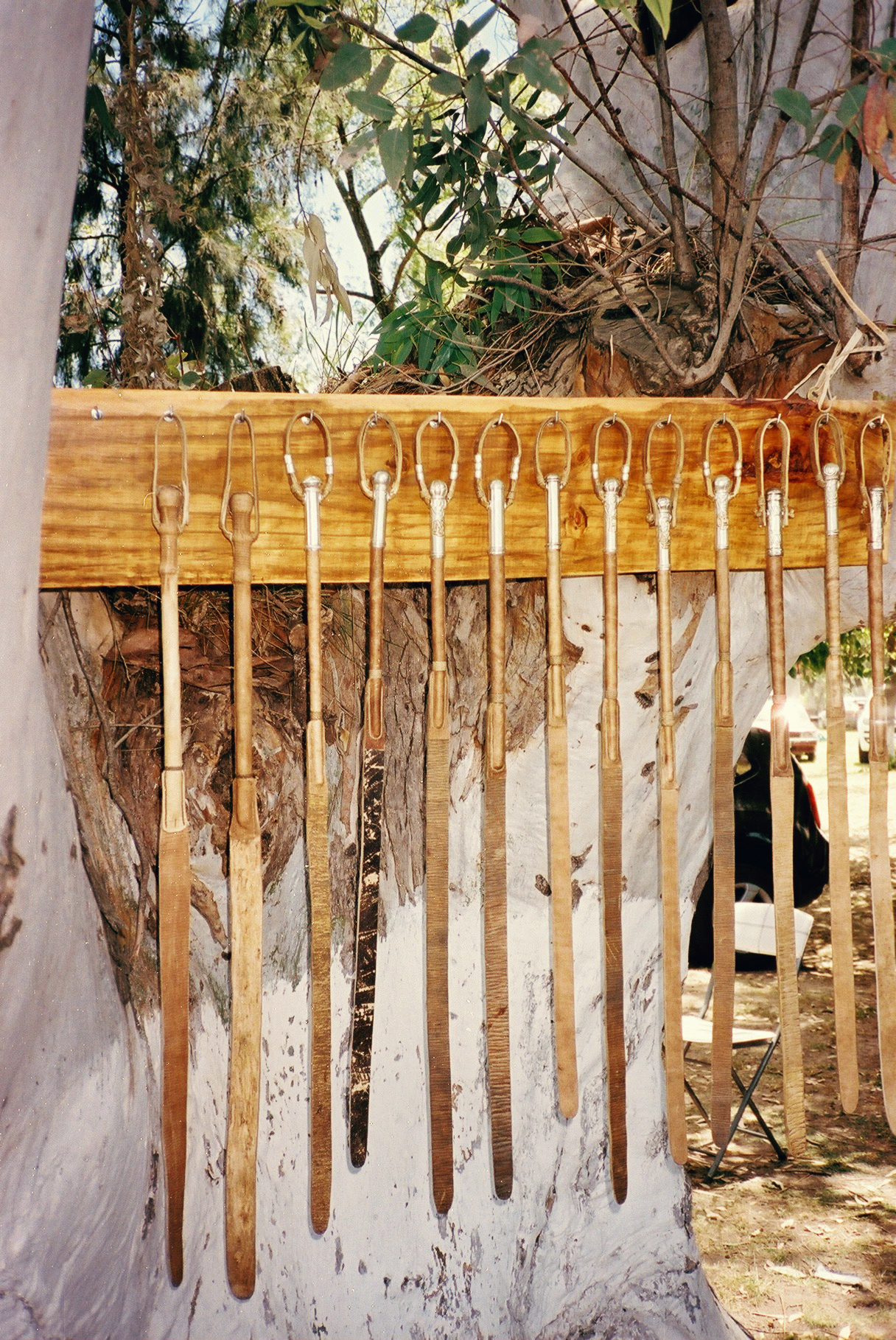 gaucho belt hanging on a wooden bar