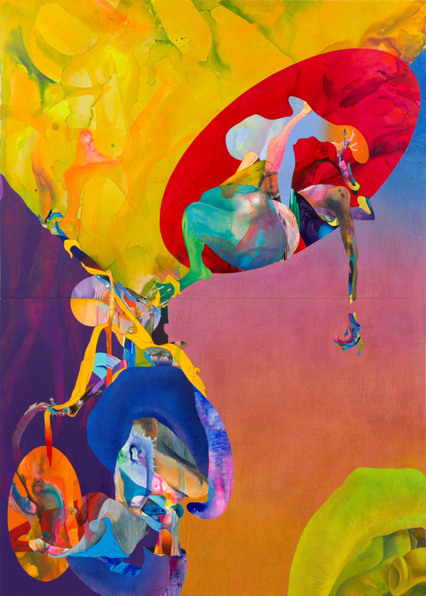 vibrant abstract painting featuring grotesque figures by ilana savdie