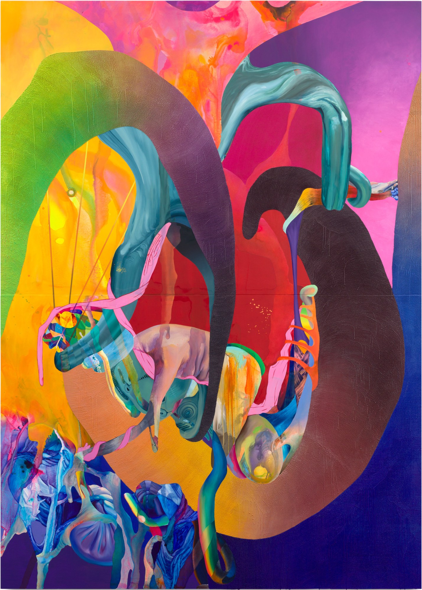 vibrant abstract painting featuring grotesque figures by ilana savdie