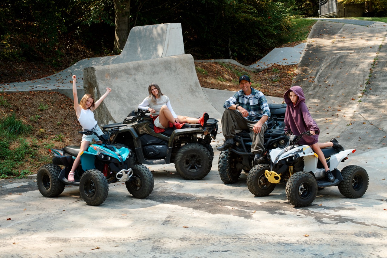 Travis Pastrana and Lyn-z and their family on quads and wearing Natacha Ramsay-Levi's Ecco collection for the campaign photographed by Sean Thomas