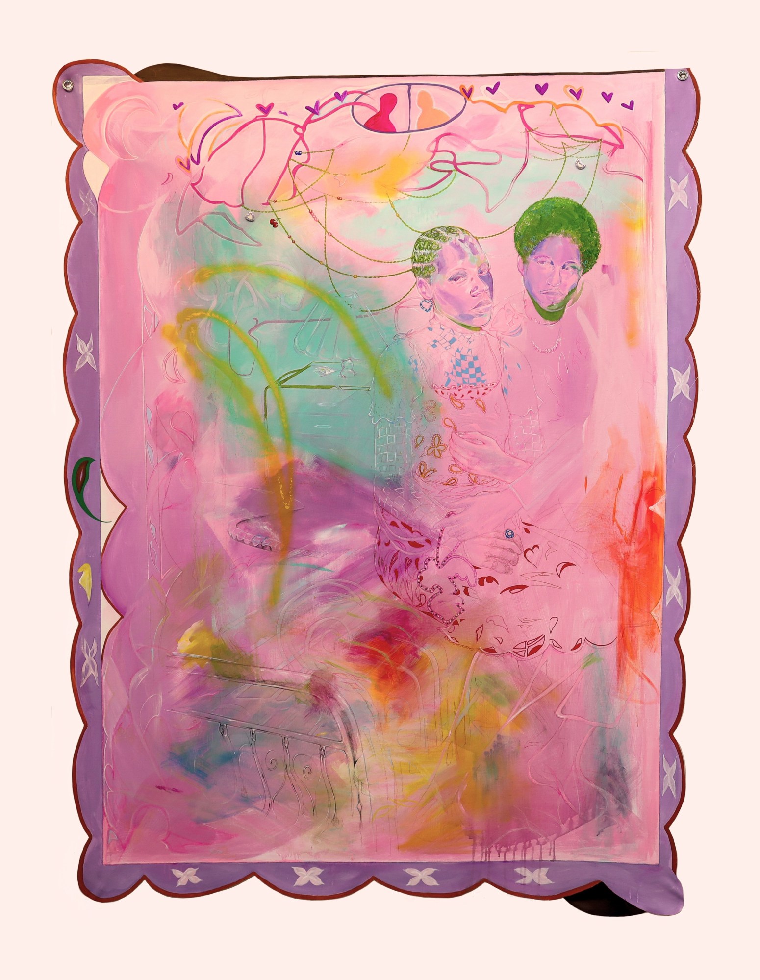 a purple and pink painting by kwamé gomez