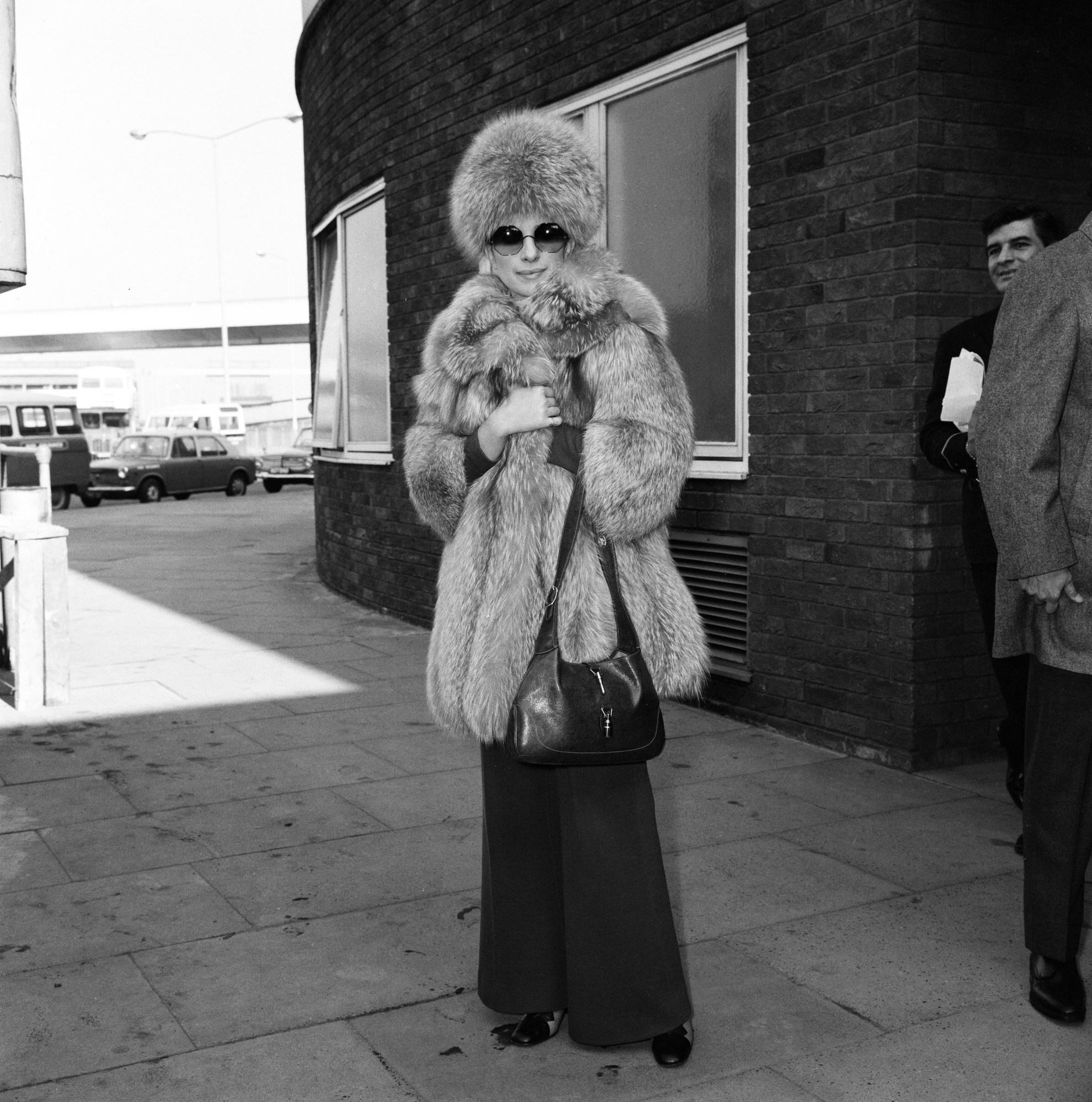 Barbra Streisand at Heathrow airport in London in 1969