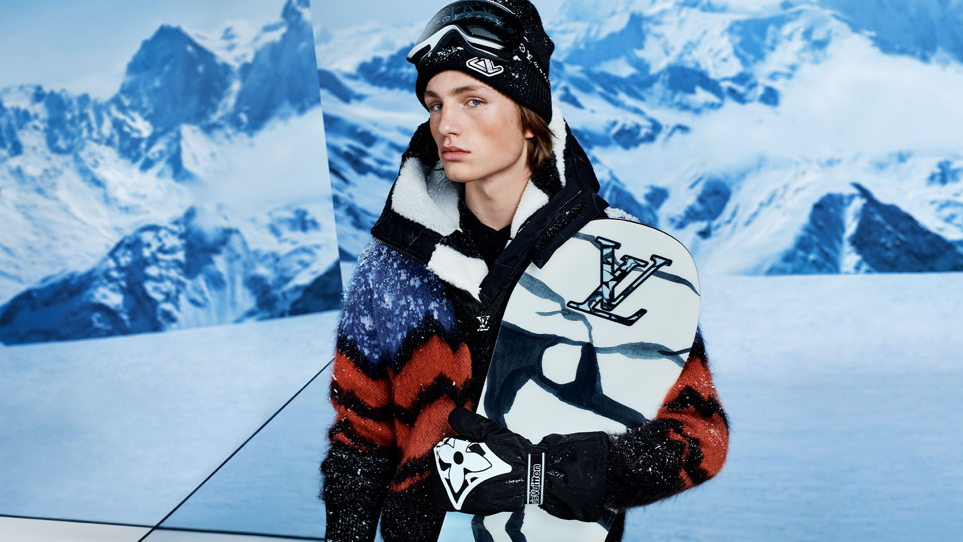 model wearing snow gear