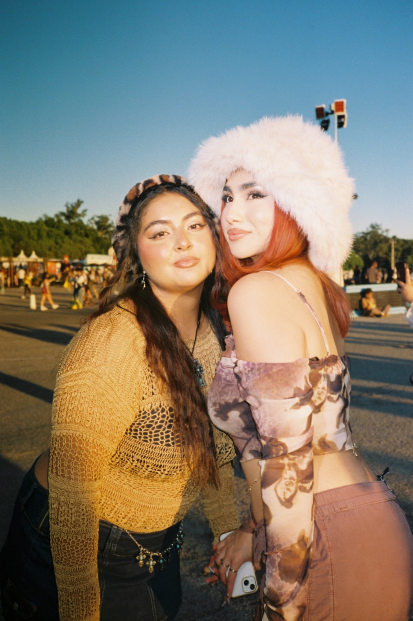 vanessa and mia in kali uchis inspired festival outfits photographed by miriam marlene