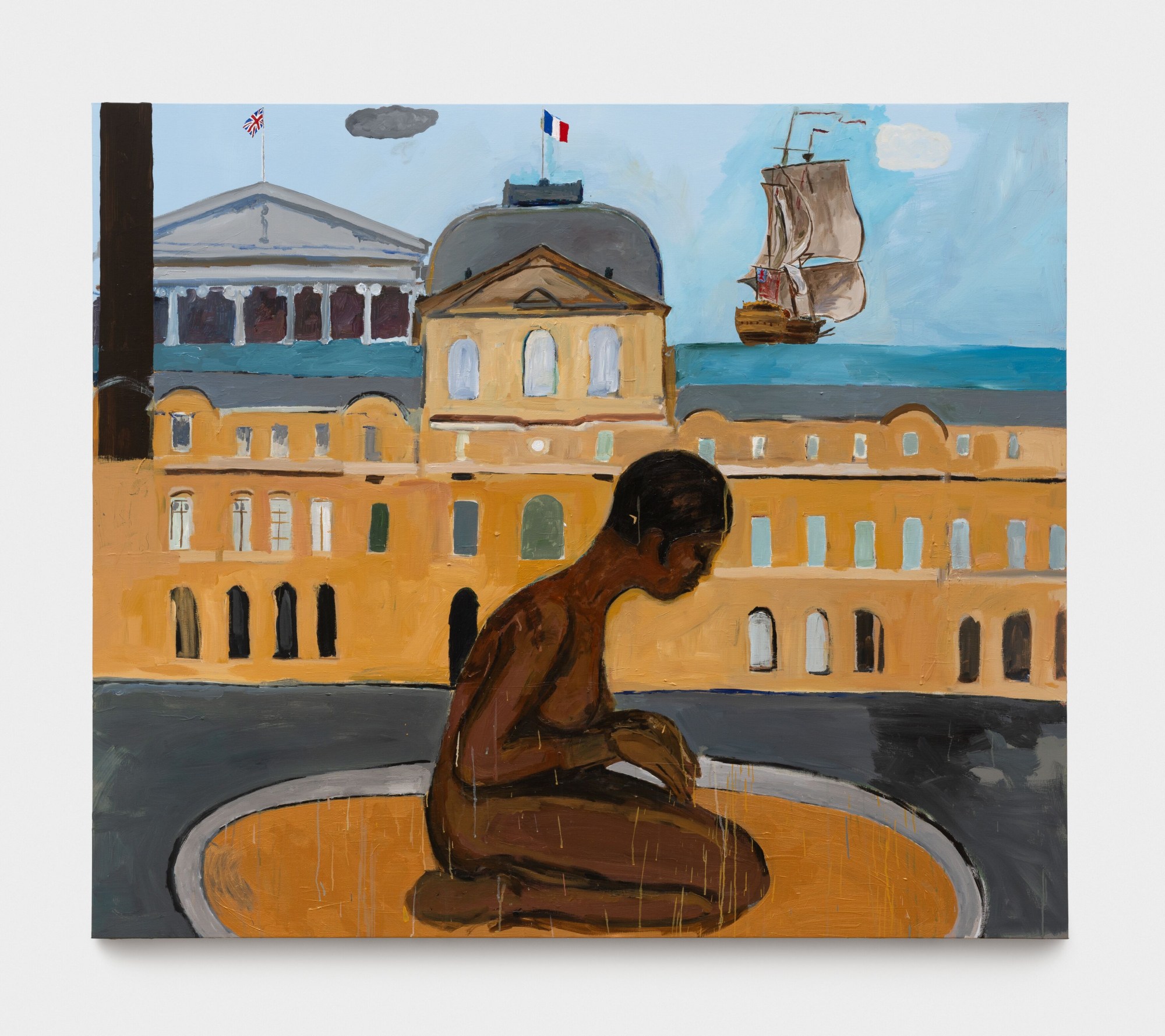 painting of josephine baker kneeling in front of the louvre and the british musem