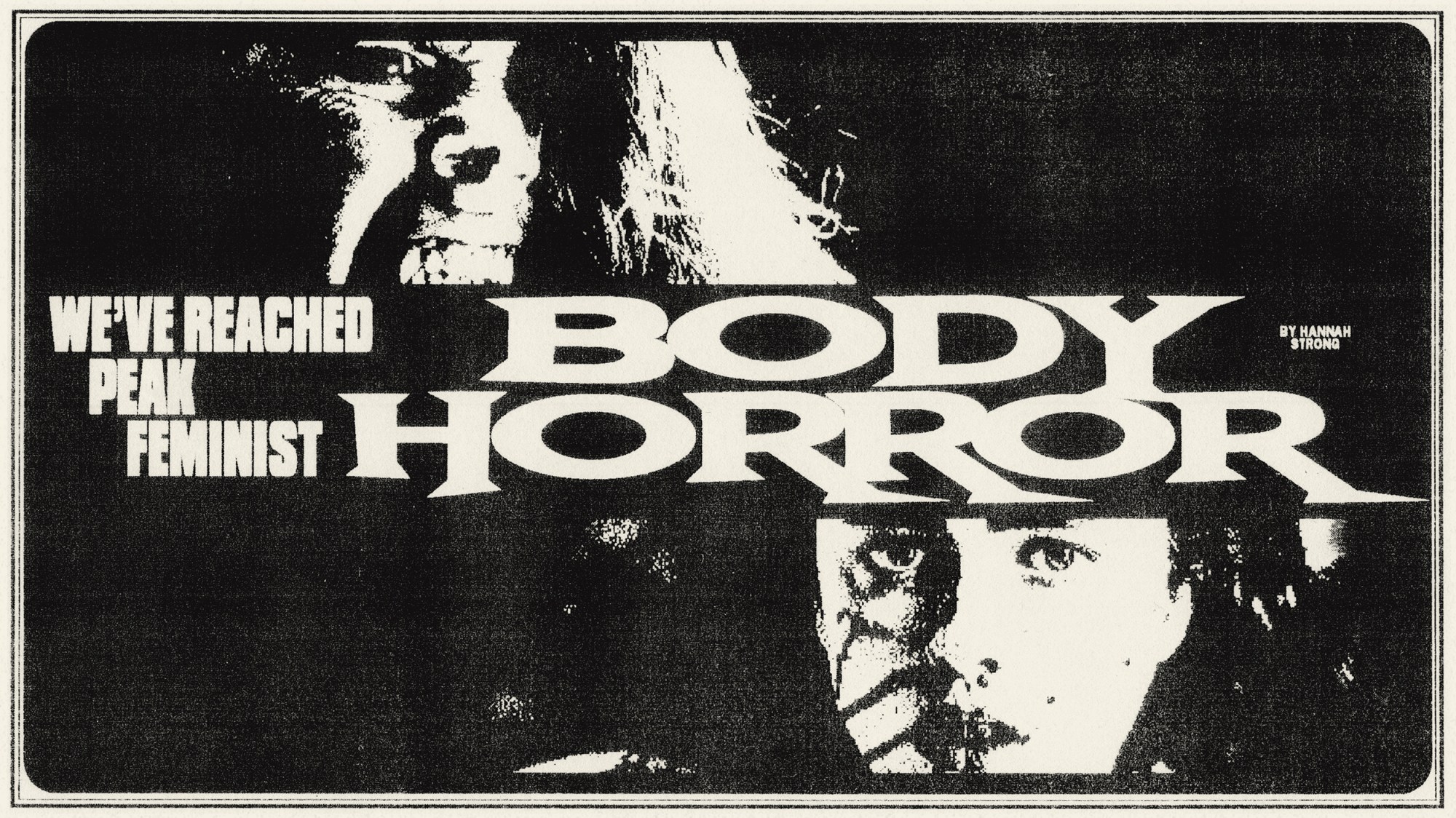 feminist body horror movies nightbitch and the substance collaged in an old-school horror movie poster style