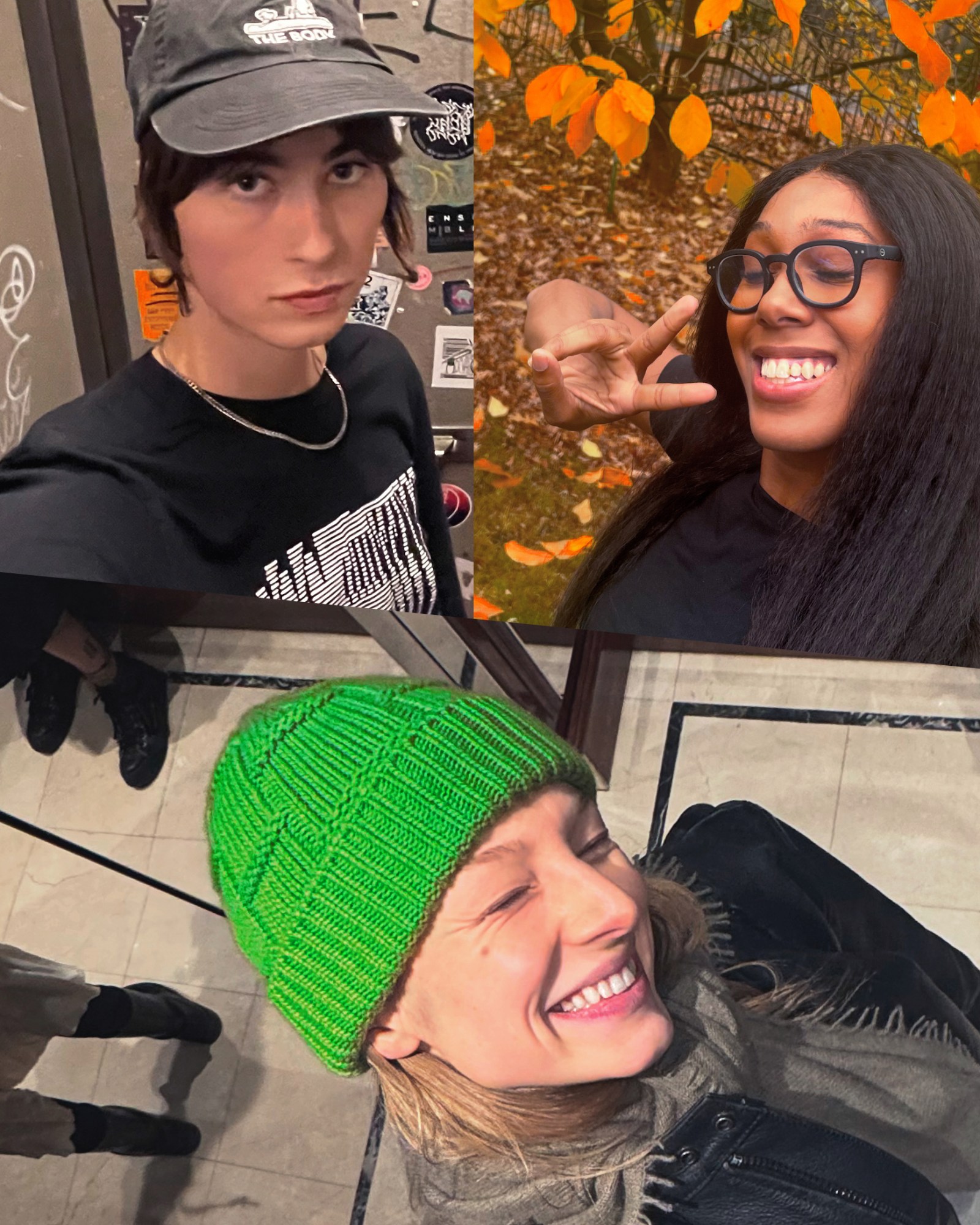 A collaged image of Claire Rousay, Hunter Schafer, and Ahya Simone