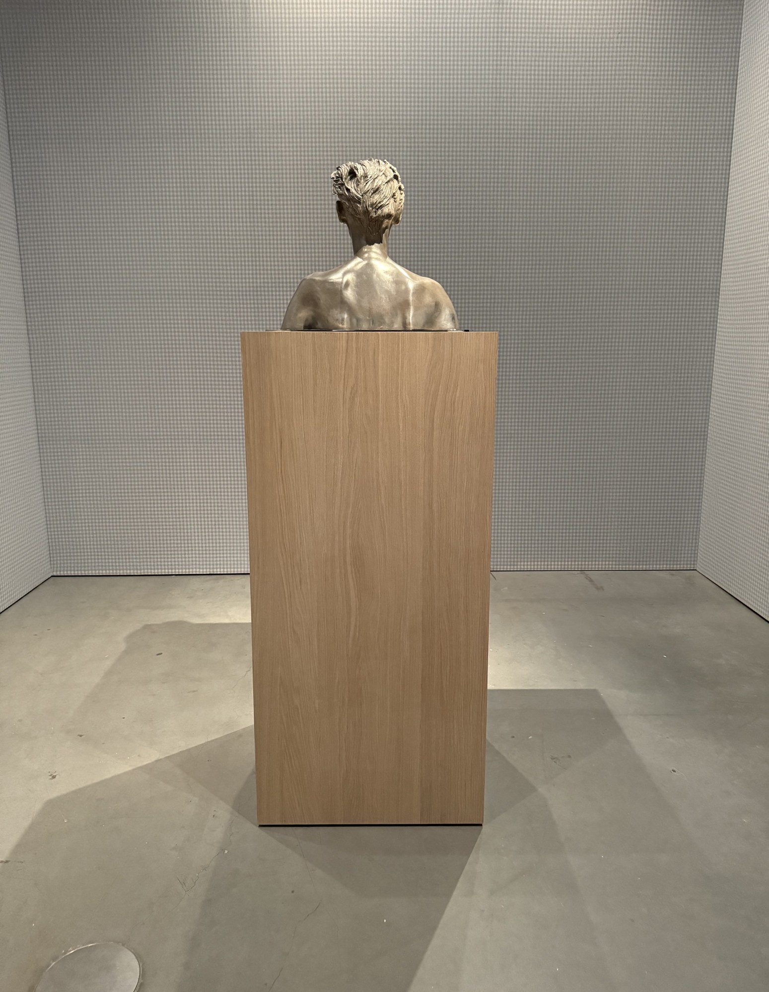 a metal bust of tilda swinton by luca guadagnino from tilda swinton's ongoing exhibition in amsterdam eye filmmuseum